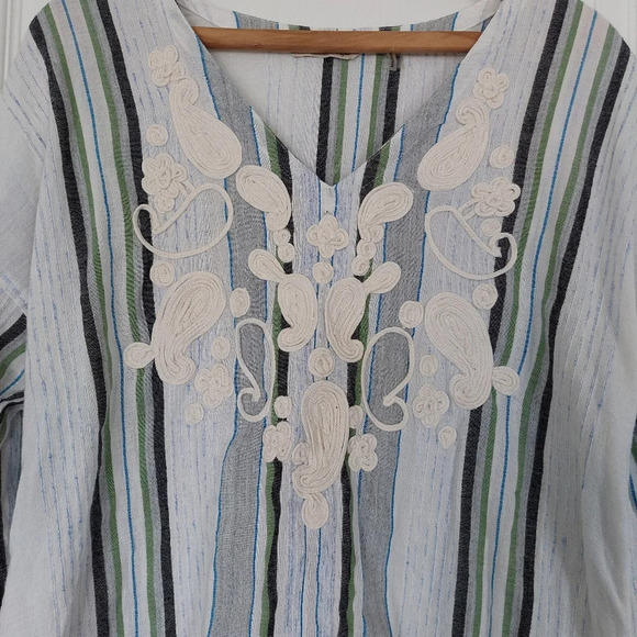 Soft Surroundings Striped Floral Embroidered Cotton Blend Tunic Top Size Meduim - Picture 2 of 8